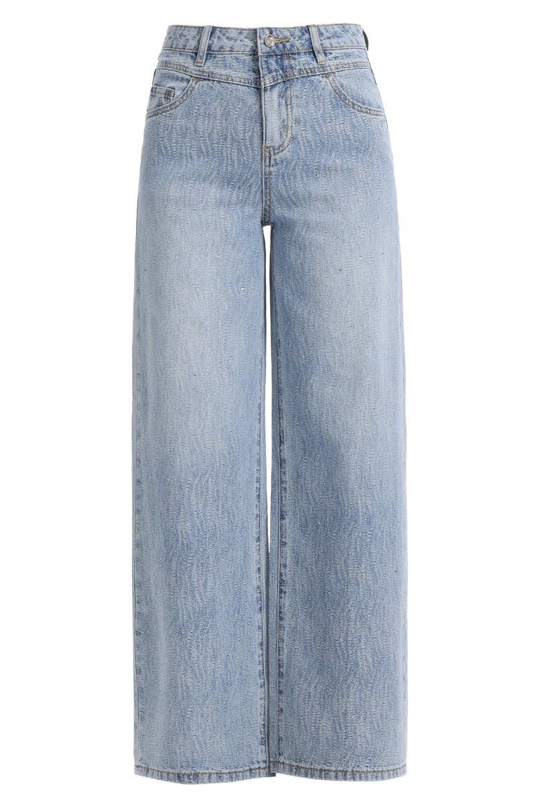 Embellished Textured High Waist Wide Leg Jeans, Alternate, color, CERULEAN