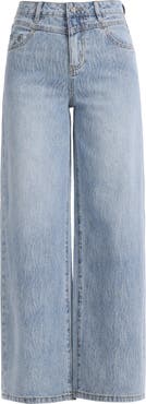 Bayeas Embellished Textured High Waist Wide Leg Jeans