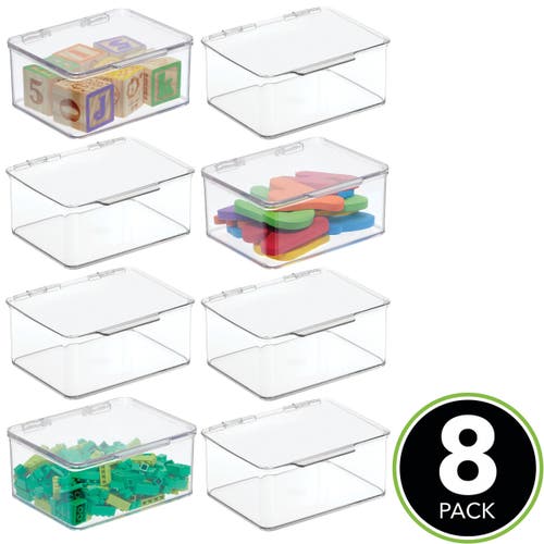 Mdesign Plastic Playroom/gaming Storage Organizer Box, Hinge Lid, 8 Pack In Transparent