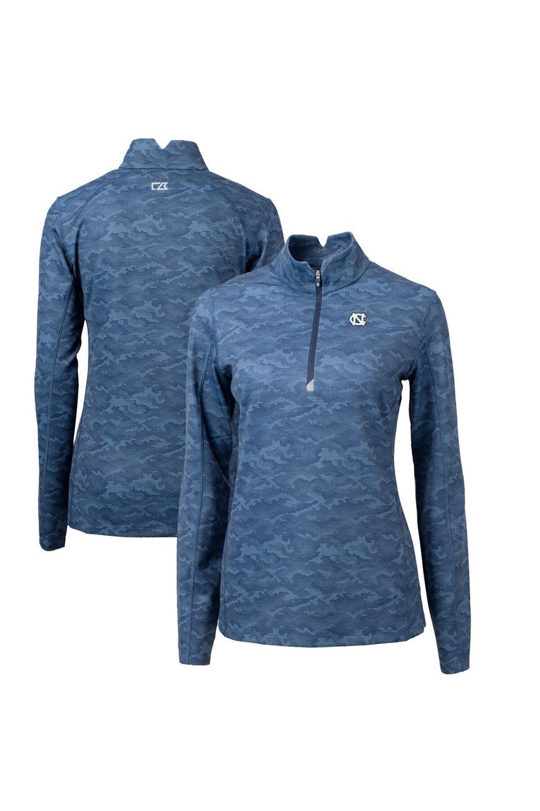 Women's Cutter & Buck Navy North Carolina Tar Heels Traverse Camo Quarter-Zip Pullover Top, Main, color, Navy