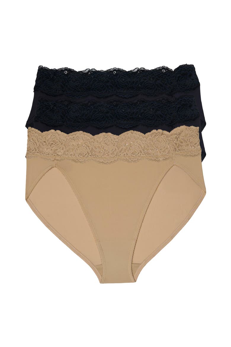Divine Lace Trim French Cut Brief 3-Pack, Main, color, Black/Black/Nylon