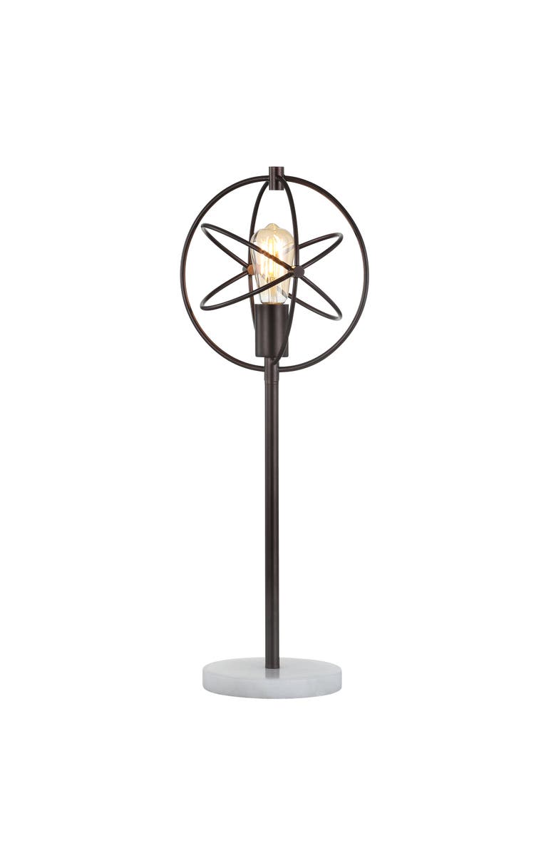 JONATHAN Y Atomic Edison Bulb Metal/Marble Modern LED Table Lamp, Main, color, Oil Rubbed Bronze/White