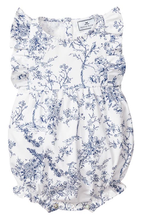 Timeless Toile Ruffle Trim Cotton Blend One-Piece Pajamas (Baby)