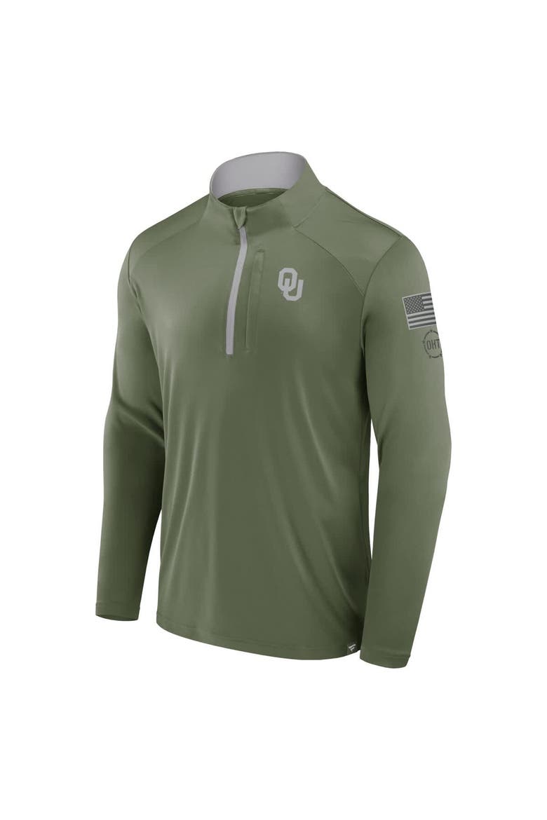 Men's Fanatics Olive Oklahoma Sooners OHT Military Appreciation Defender Quarter-Zip Jacket, Alternate, color, Olive