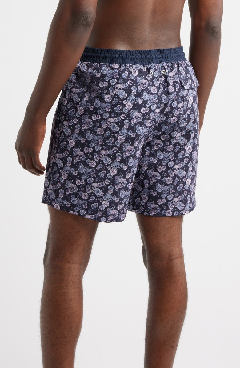 Stone Rose Summer Crush Skull Print Swim Trunks, Alternate, color, Dark Navy