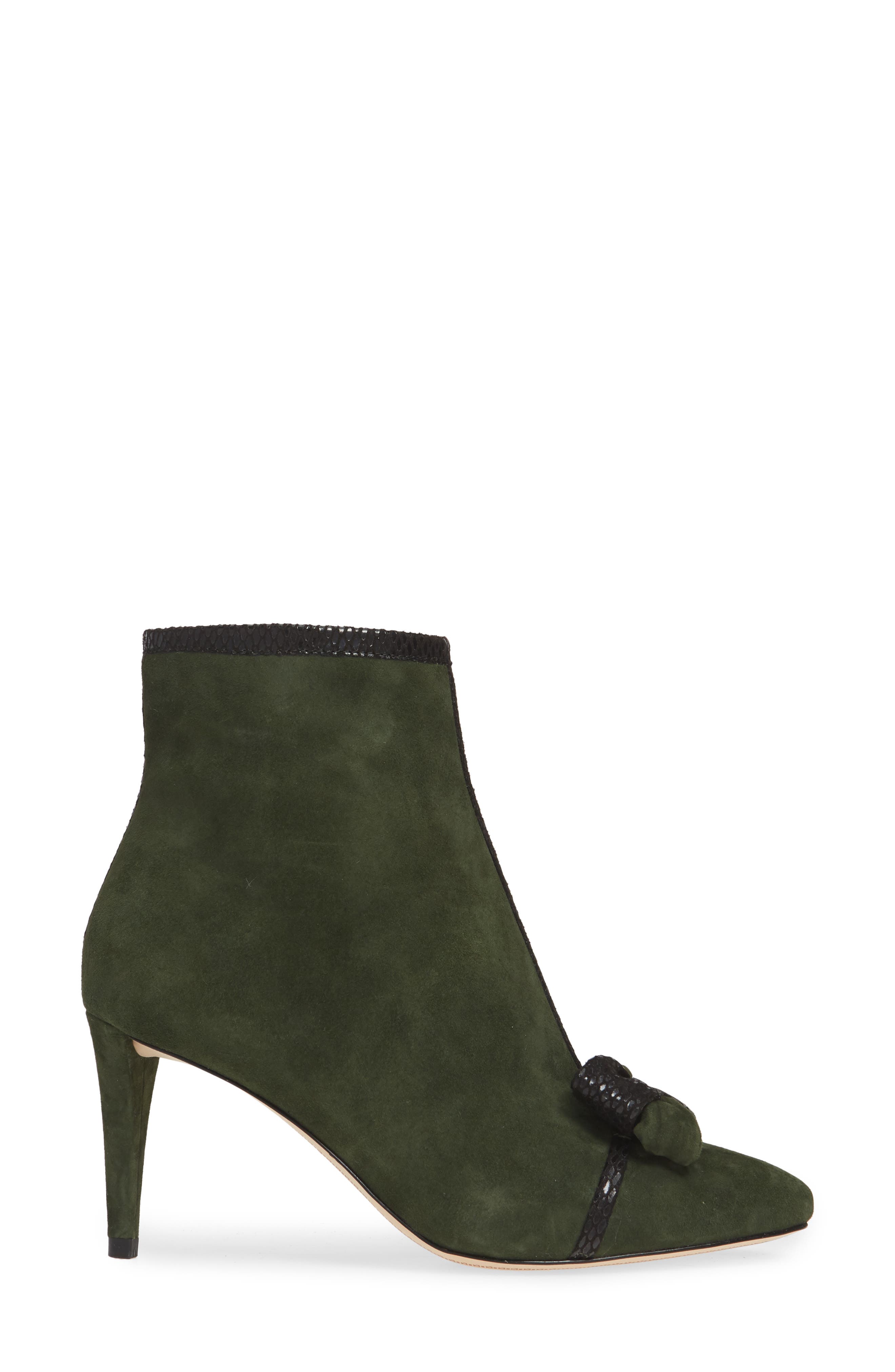 Mona Bow Bootie, Alternate, color, ARMY/ BLACK SUEDE