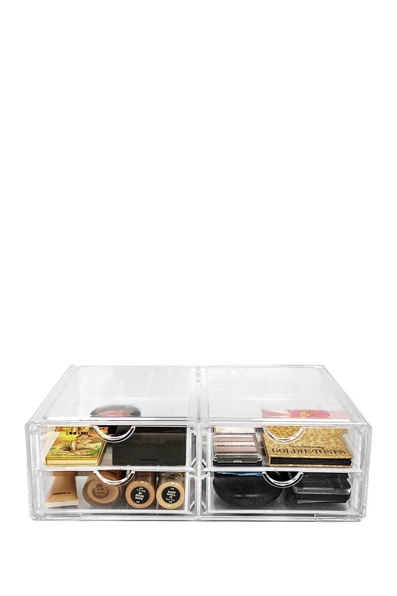 Acrylic 4 Drawer Cosmetics Makeup & Jewelry Storage Case X-Large Display Set, Main, color, CLEAR