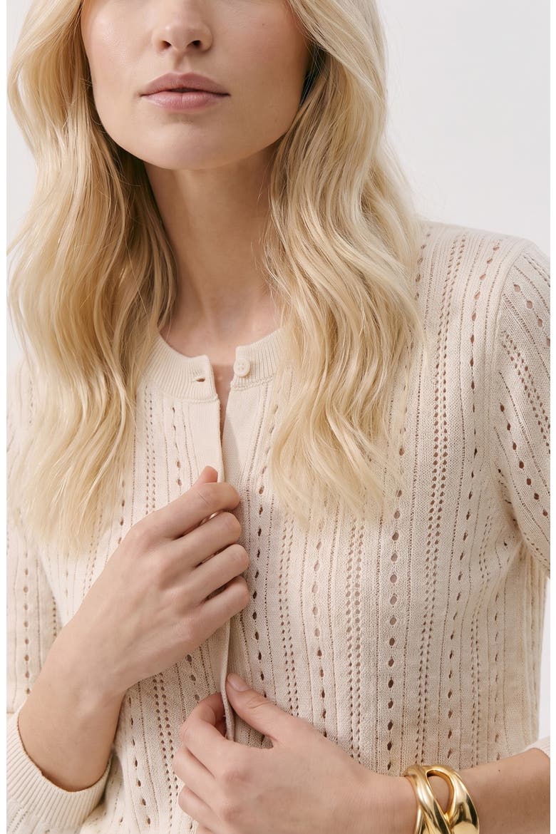 Sally Organic Cotton Pointelle Cardigan, Alternate, color, BIRCH