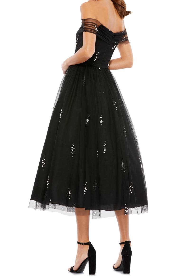 Women's Off The Shoulder Embellished Tulle Cocktail Dress, Alternate, color, BLACK