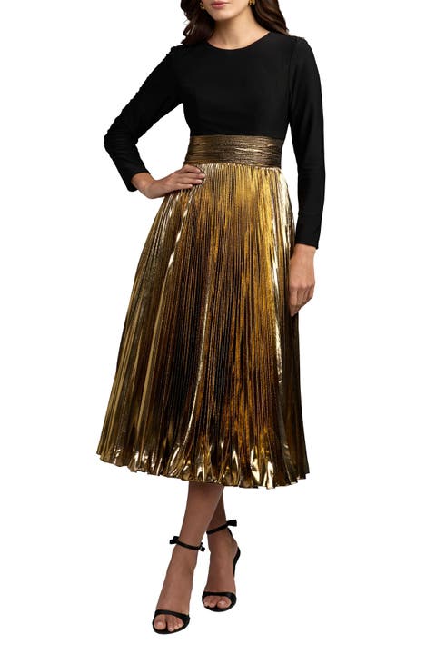 Long Sleeve Pleated Midi Dress