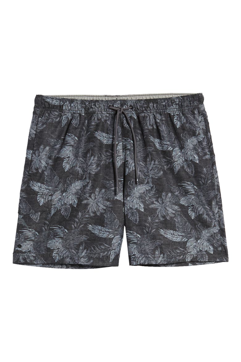 Naples Coast Faded Palms Classic Fit Swim Trunks, Alternate, color, BLACK