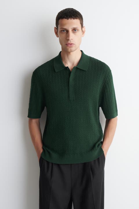 Cable-knit Cotton-linen Polo Shirt