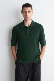 COS Cable-knit Cotton-linen Polo Shirt