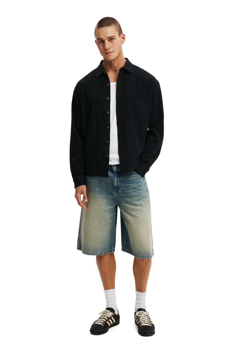 Cotton On Men's Remi Long Sleeve Shirt, Alternate, color, Washed Black Dobby