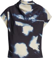Lela Rose Abstract Floral Drape Crepe Top