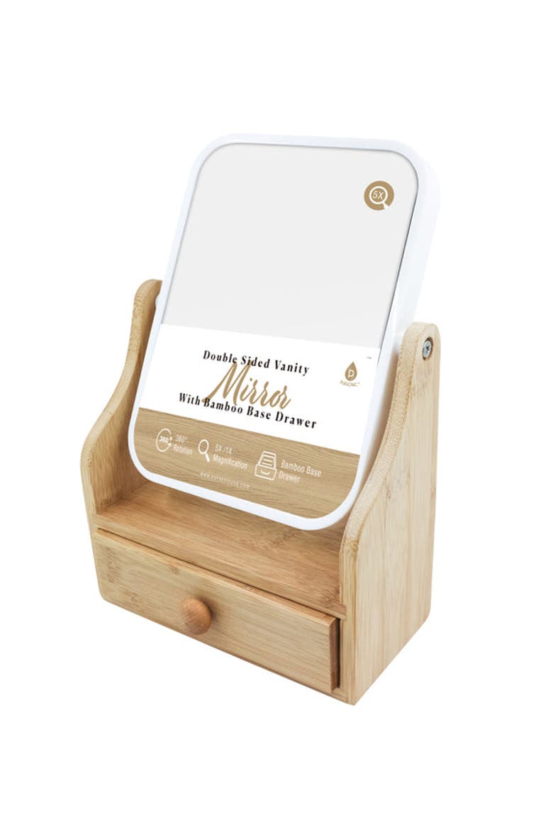 Dual-Sided Vanity Mirror with Drawer Base, Main, color, Ivory