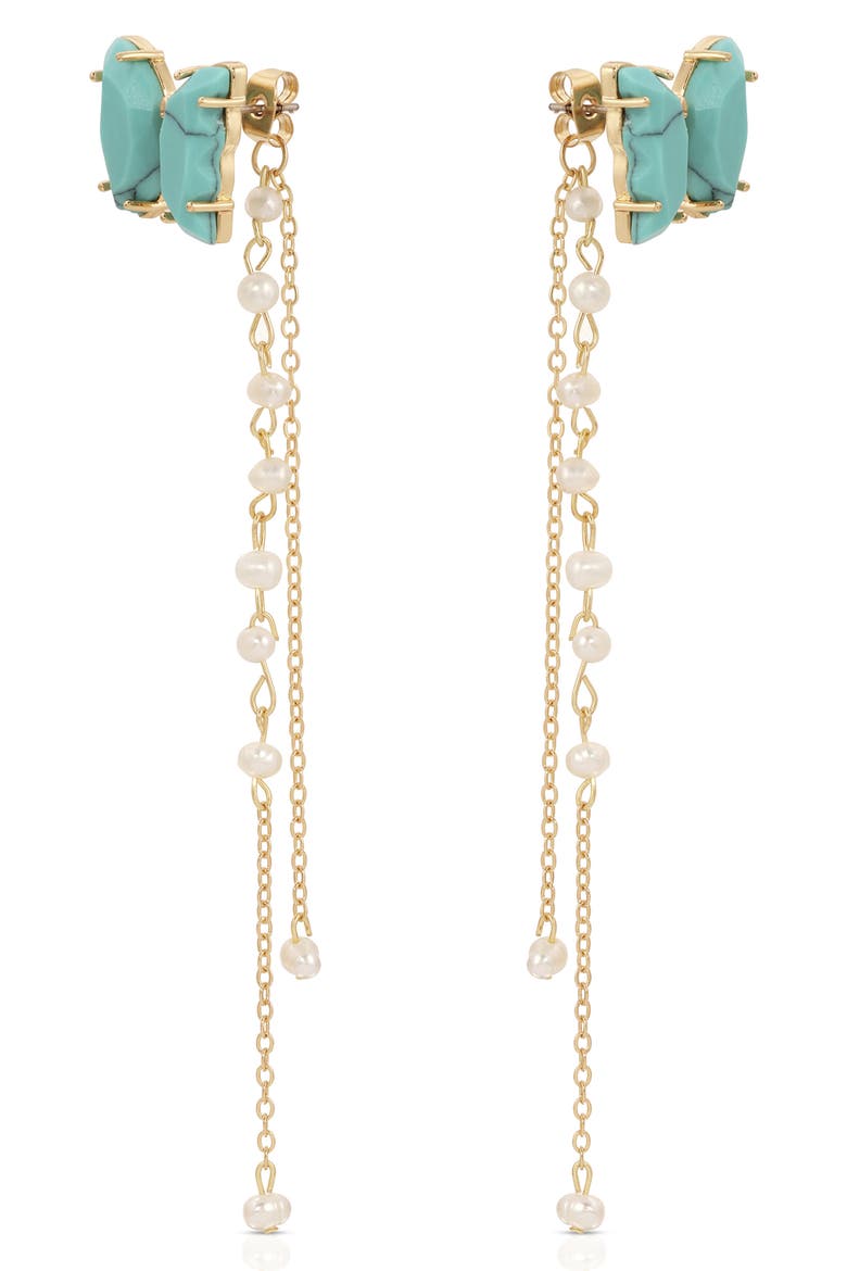 Turquoise Butterfly & Freshwater Pearl Front/Back Earrings, Alternate, color, TURQUOISE