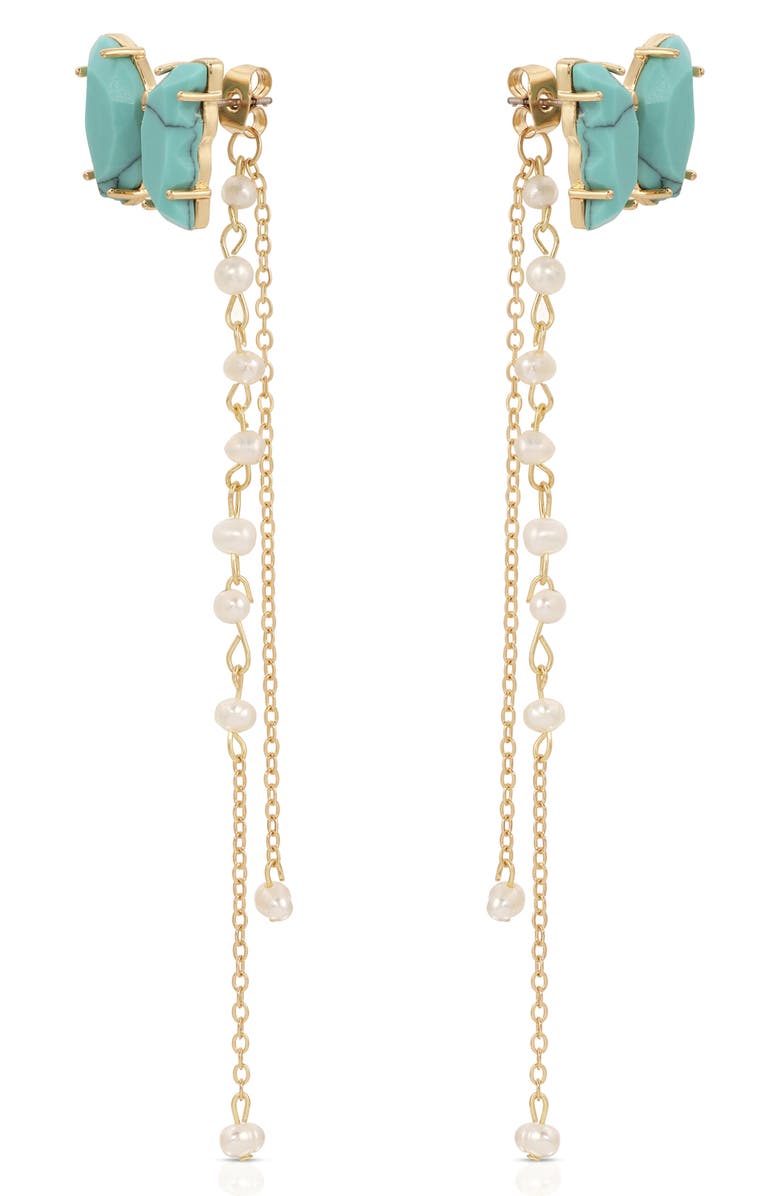 Ettika Turquoise Butterfly & Freshwater Pearl Front/Back Earrings, Alternate, color, Turquoise