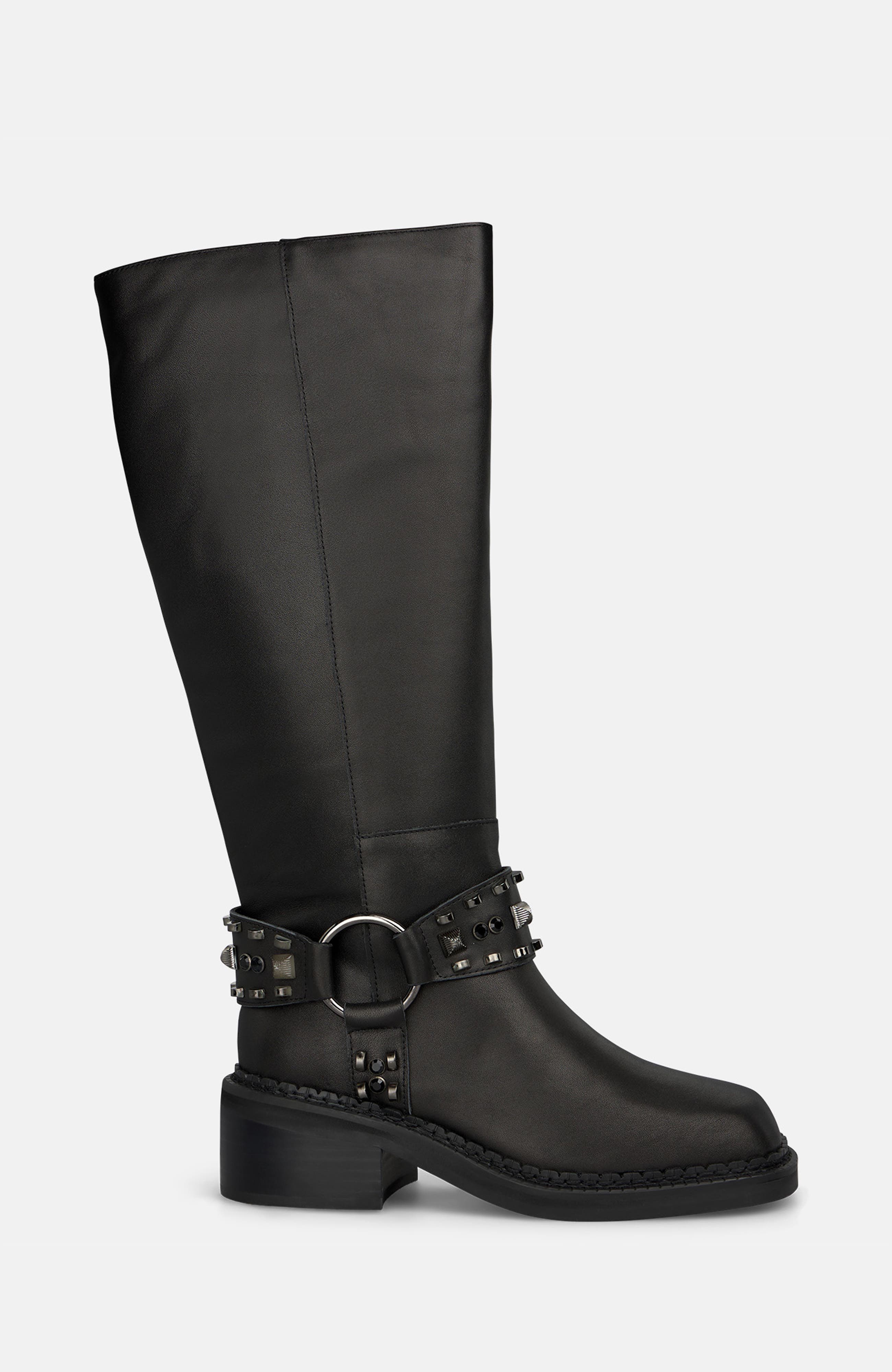 Studded Biker Boot, Alternate, color, Black