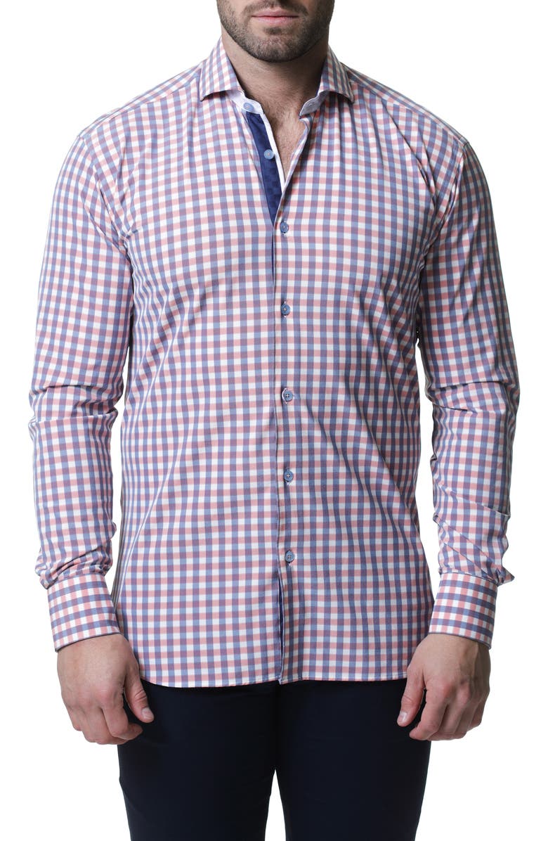 Maceoo Wall Street 4-Way Stretch Plaid Performance Sport Shirt, Main, color,