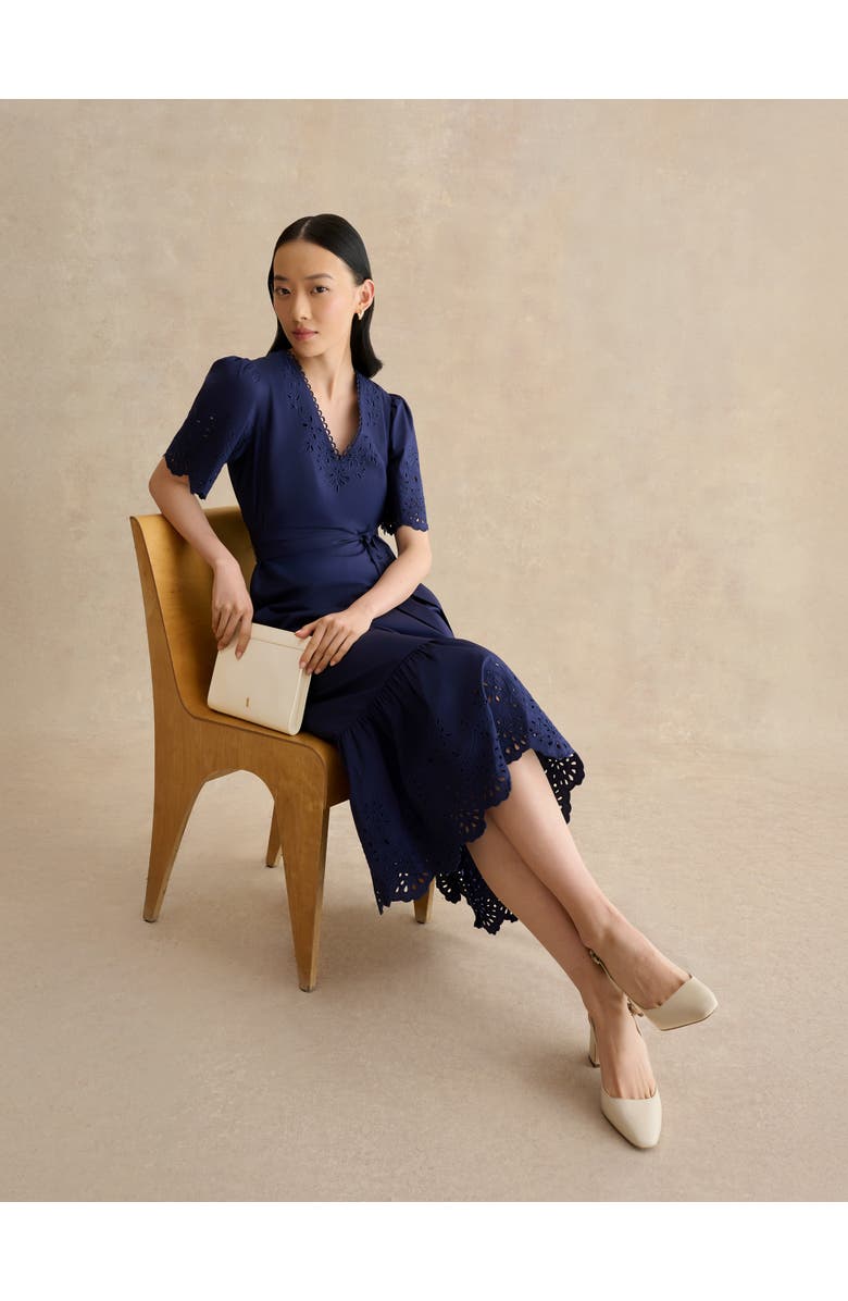 HOBBS LONDON Meghan Broderie Cutwork Midi Dress, Alternate, color, Truenavy