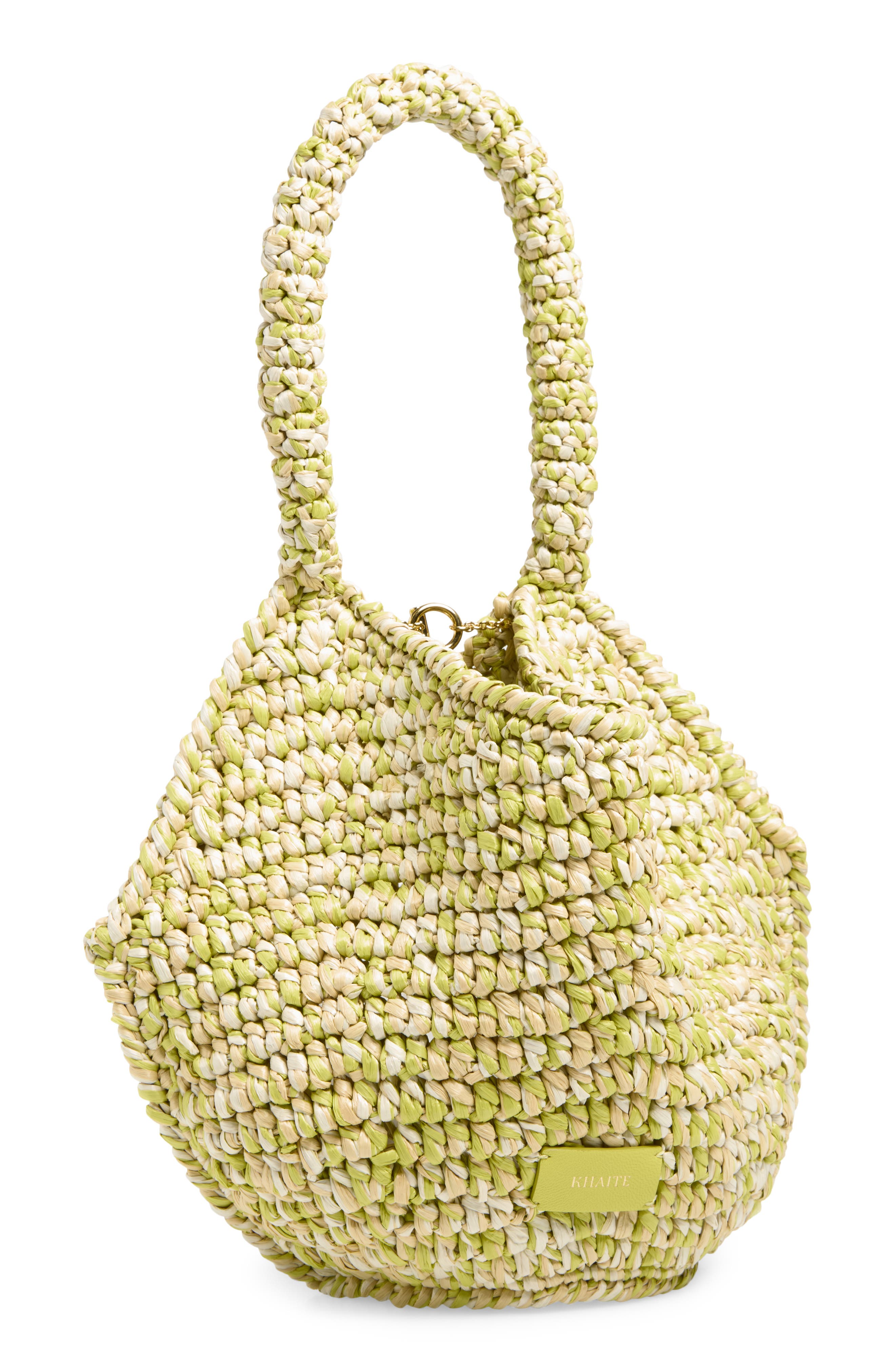Khaite Mini Lotus Raffia Tote, Main, color, Citron / White