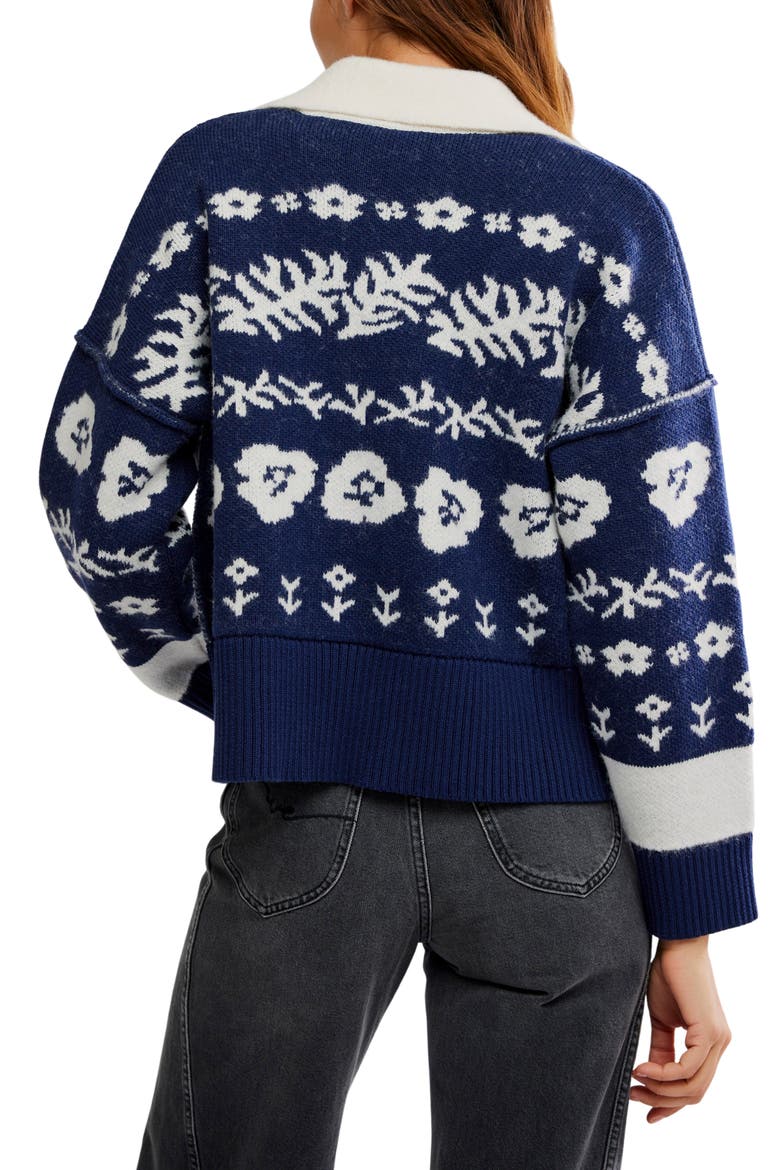 Shelby Floral Jacquard Cardigan, Alternate, color, NAVY