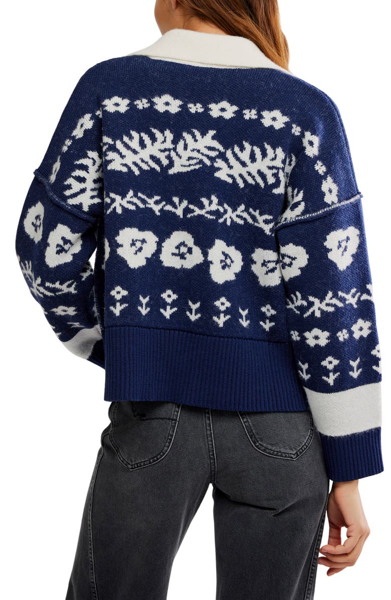 Free People Shelby Floral Jacquard Cardigan, Alternate, color, Navy