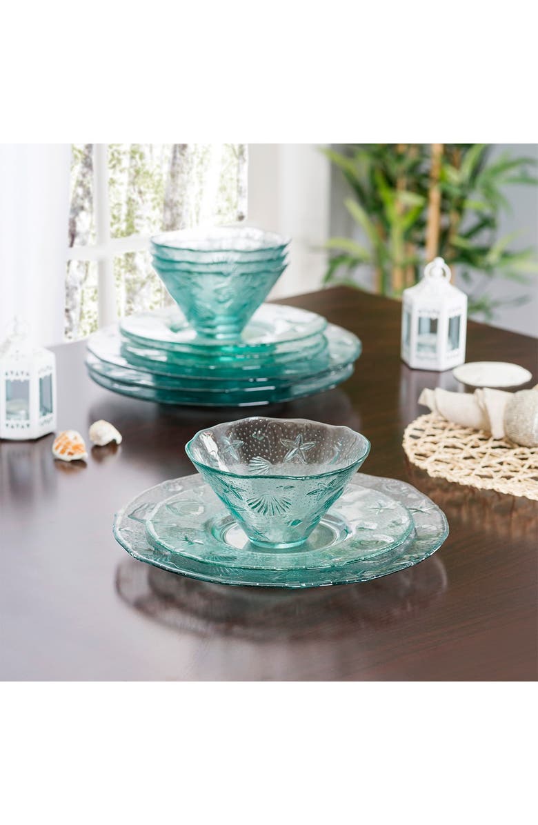 FRENCH HOME Recycled Glass 12-Piece Coastal Dinnerware Set, Alternate, color,