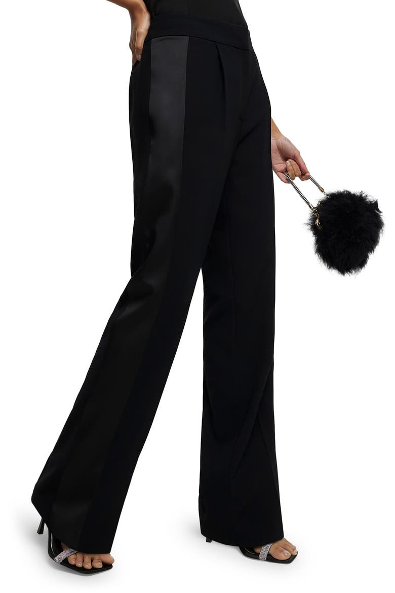 Satin Stripe Crepe Straight Leg Pants, Alternate, color, BLACK