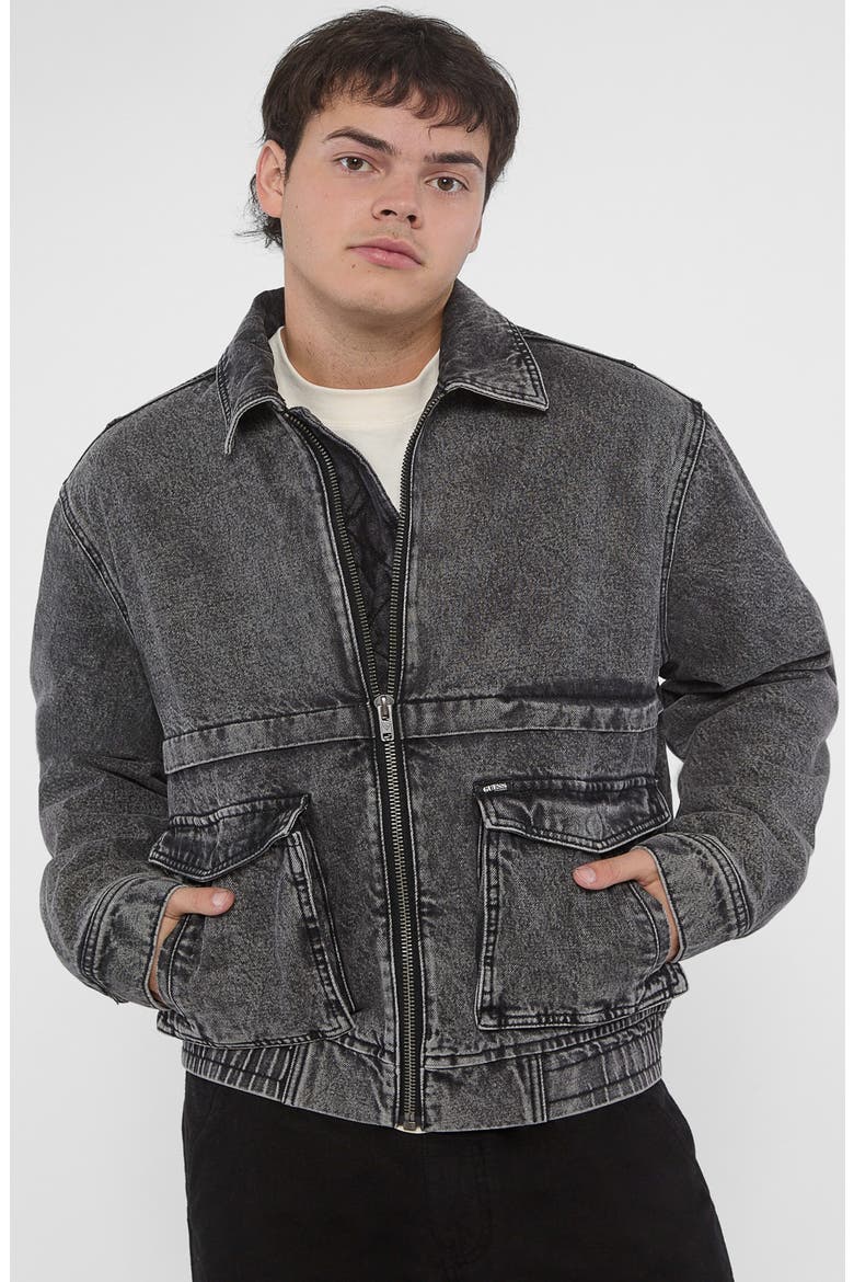 Acid Wash Zip-Up Denim Jacket, Alternate, color, BLACK