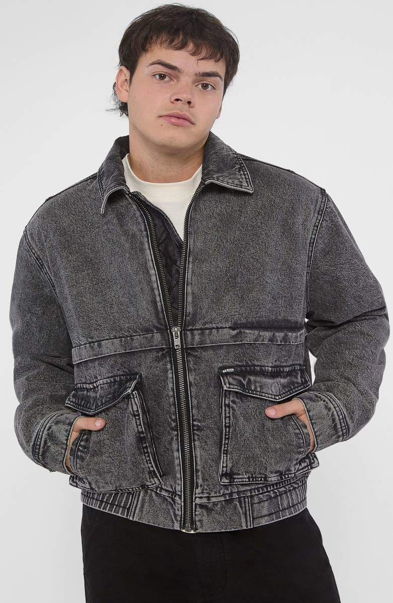 GUESS ORIGINALS Acid Wash Zip-Up Denim Jacket, Alternate, color, Black