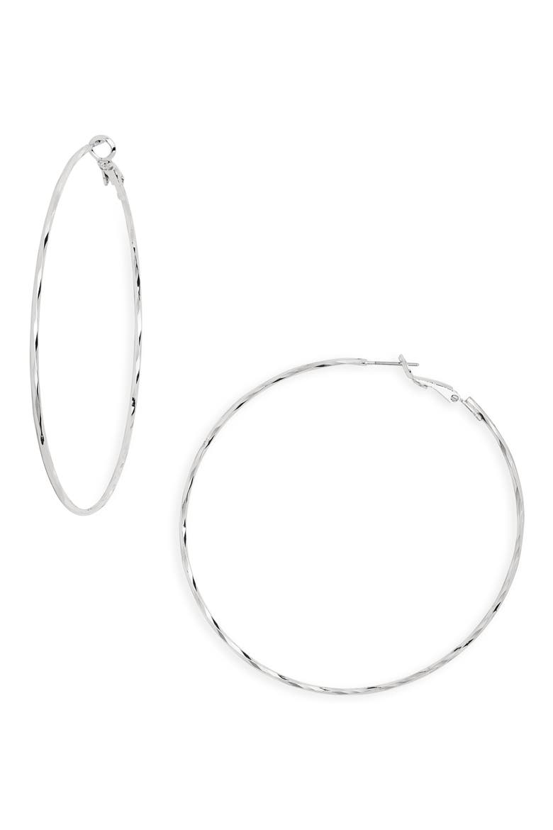 Textured Wire Hoop Earrings, Main, color, SILVER