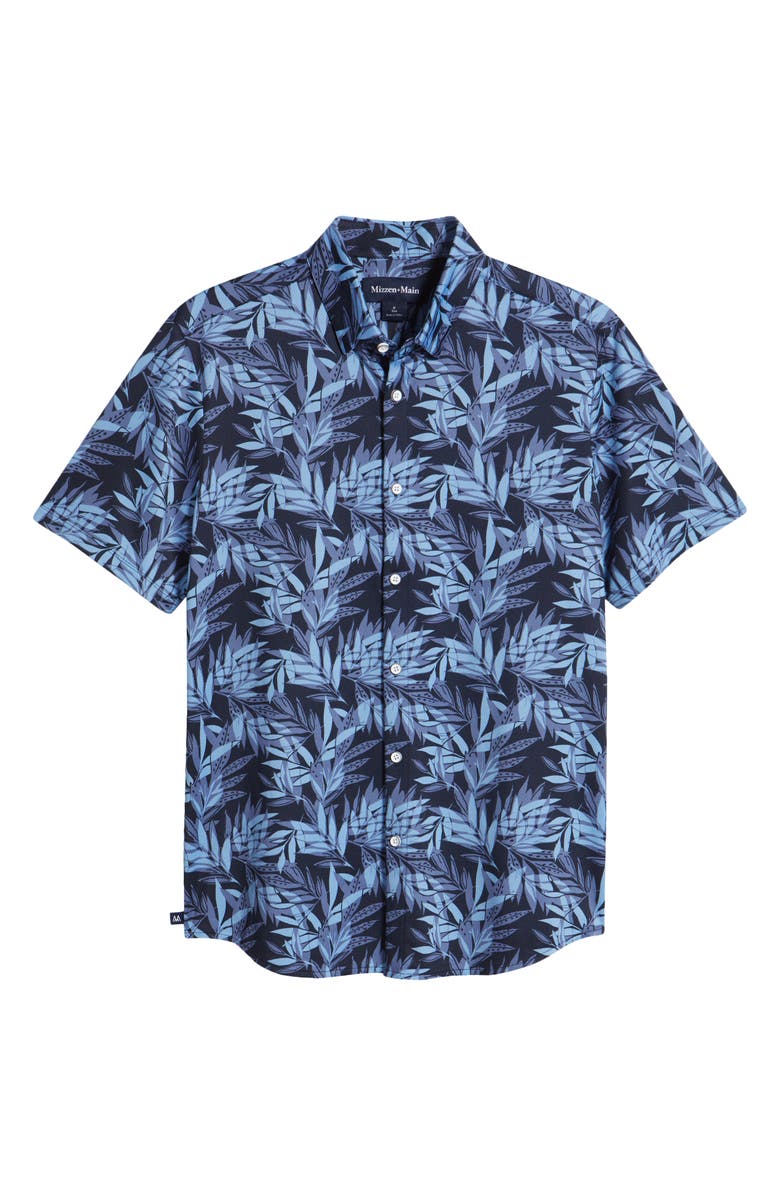 Mizzen+Main Halyard Trim Fit Tropical Print Short Sleeve Performance Button-Up Shirt, Alternate, color, 