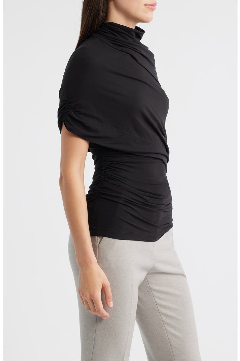 Zuri Ruched Mock Neck Knit Top, Alternate, color, BLACK