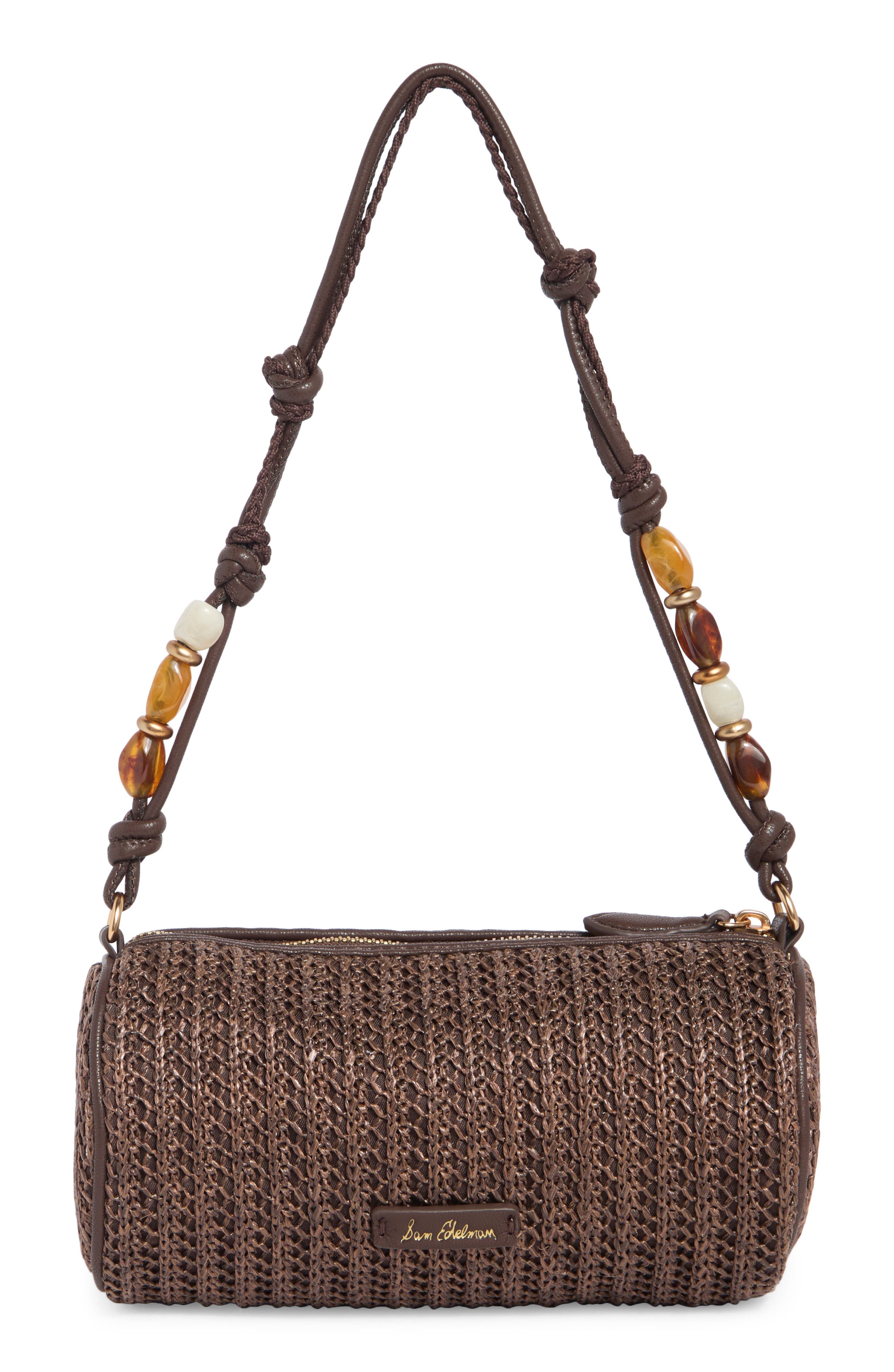 Elmina Bead Shoulder Bag, Alternate, color, DARK BROWN