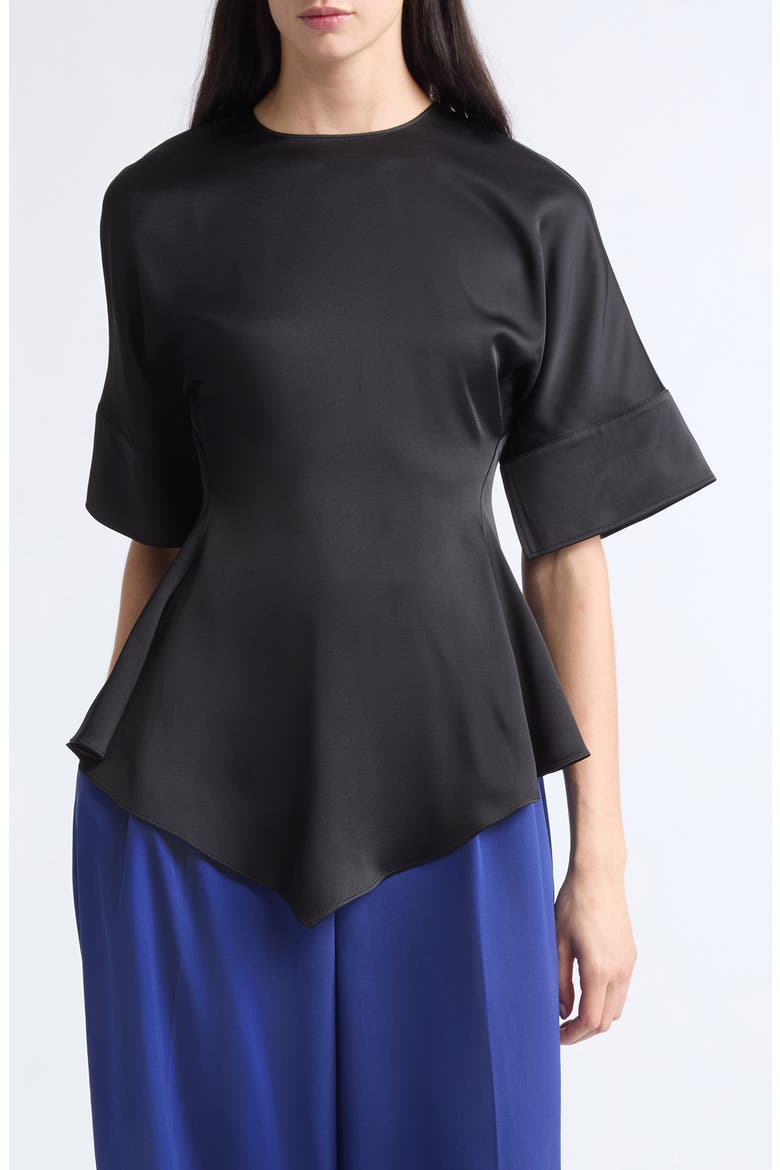 Flared Satin Top, Main, color, BLACK