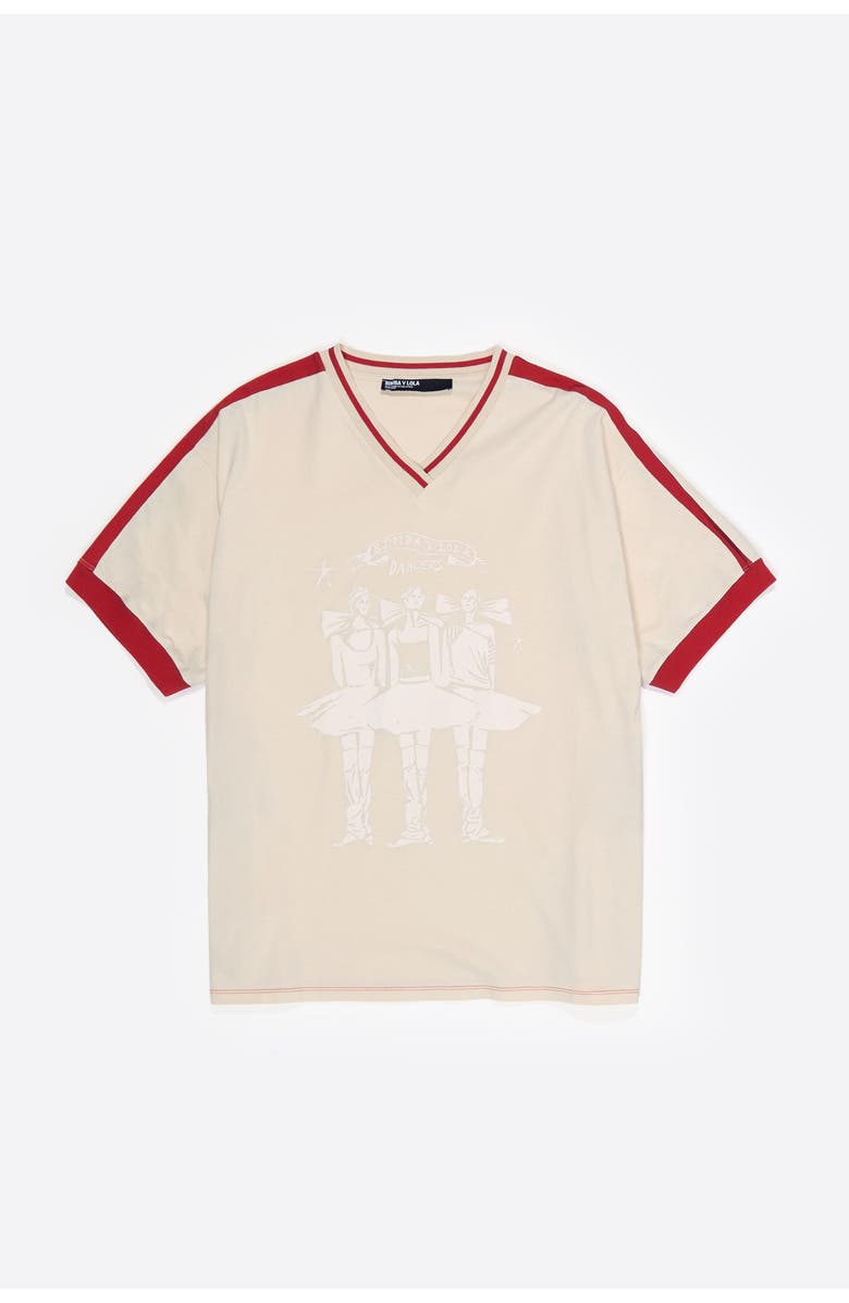 Bimba y Lola V-Neckline Dancers Logo T-Shirt, Alternate, color, Ivory