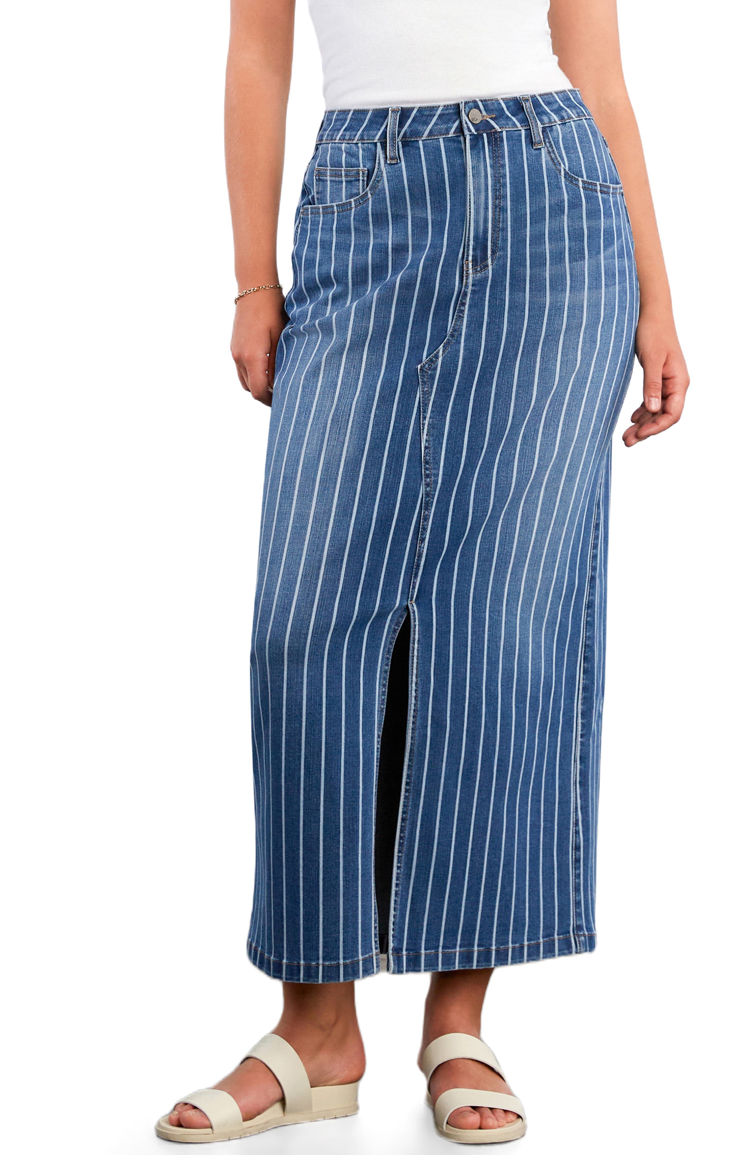 Julia Stripe Denim Maxi Skirt - image 3