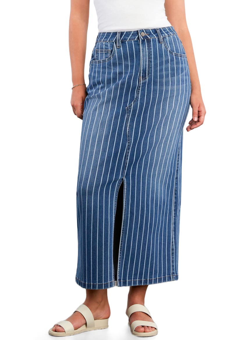 Julia Stripe Denim Maxi Skirt, Main, color, BLUE DENIM STRIPE