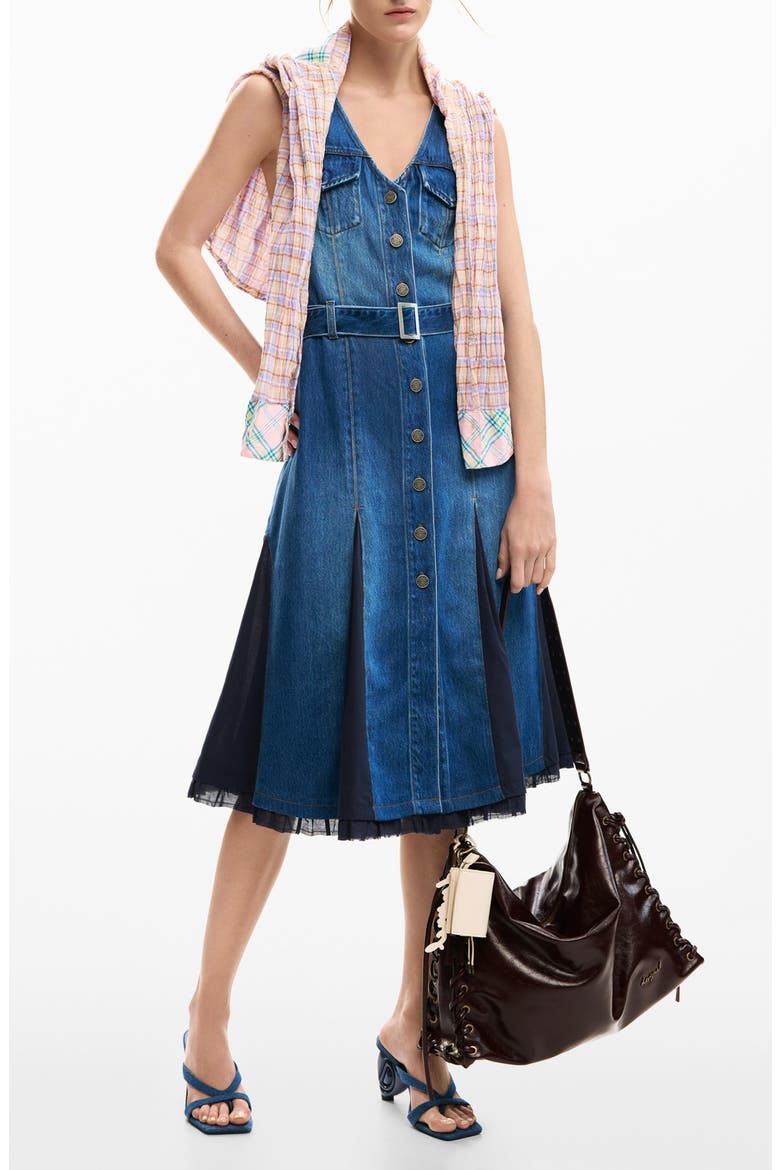 Sleeveless Denim Dress, Alternate, color, MEDIUM BLUE