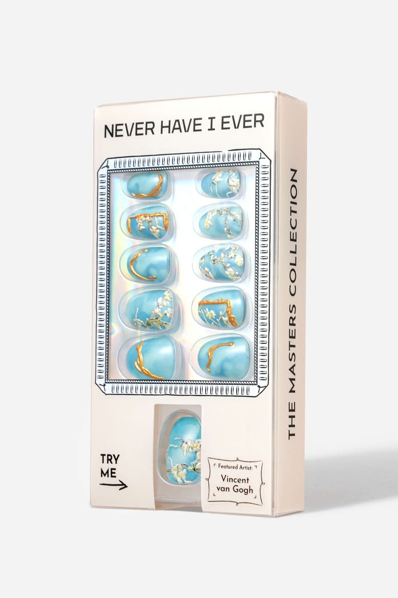 Van Gogh Almond Blossom Short Oval Press On Nails, Main, color, Blue