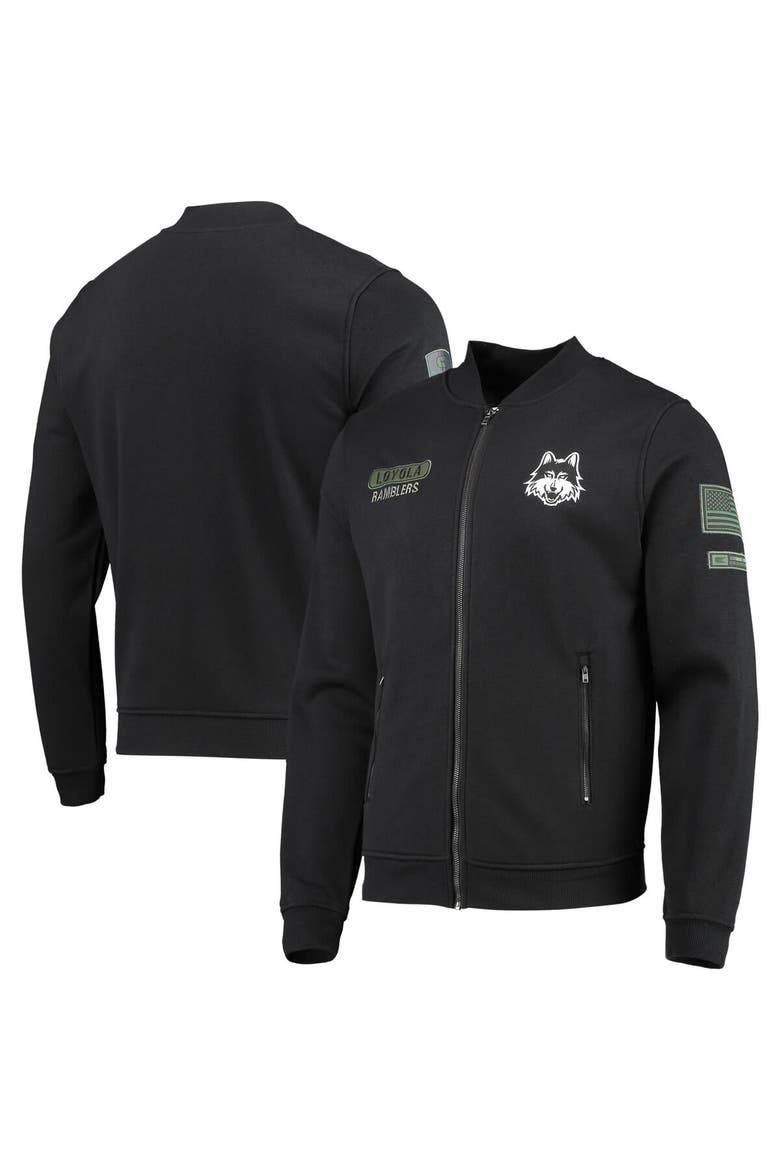 Men's Colosseum Black Loyola Chicago Ramblers OHT Military Appreciation High-Speed Bomber Full-Zip Jacket, Main, color, Black