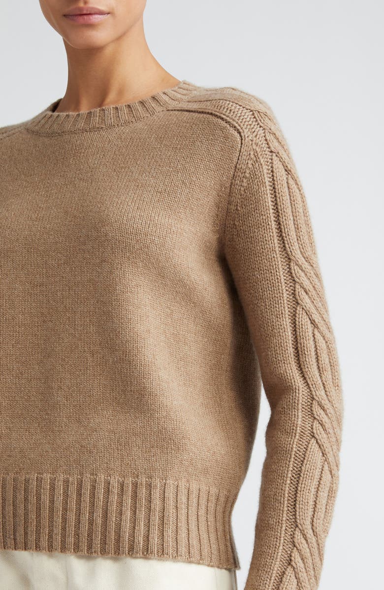 Max Mara Berlina Cable Knit Sleeve Cashmere Crewneck Sweater, Alternate, color, 
