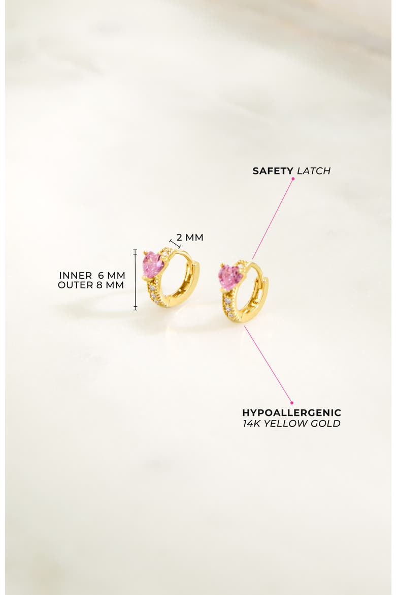 14k Pink Love Heart Hoops, Alternate, color, Pink