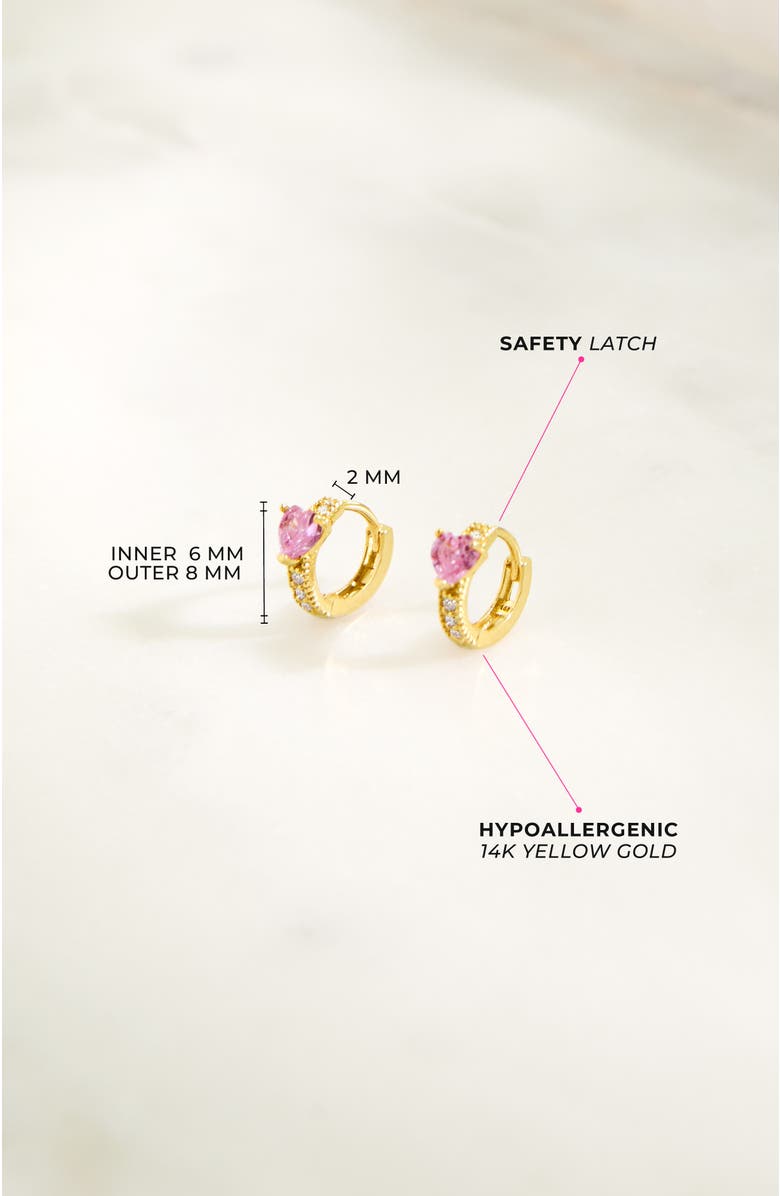 In Season Jewelry 14k Pink Love Heart Hoops, Alternate, color, Pink