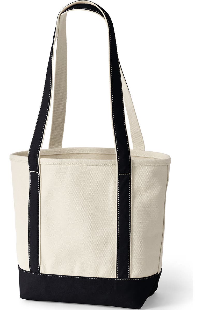 Lands' End Lands’ End Canvas Open Top Tote Bag Regular & Long Handle Carry All - Stylish for Work Travel Beach Errands Great Gift, Alternate, color, Natural/Black