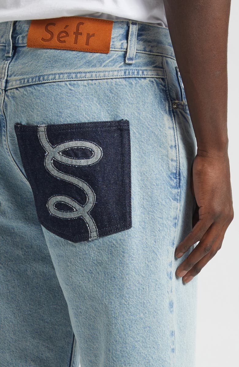 Séfr Swirl Distressed Straight Leg Jeans, Alternate, color, Indigo Wash