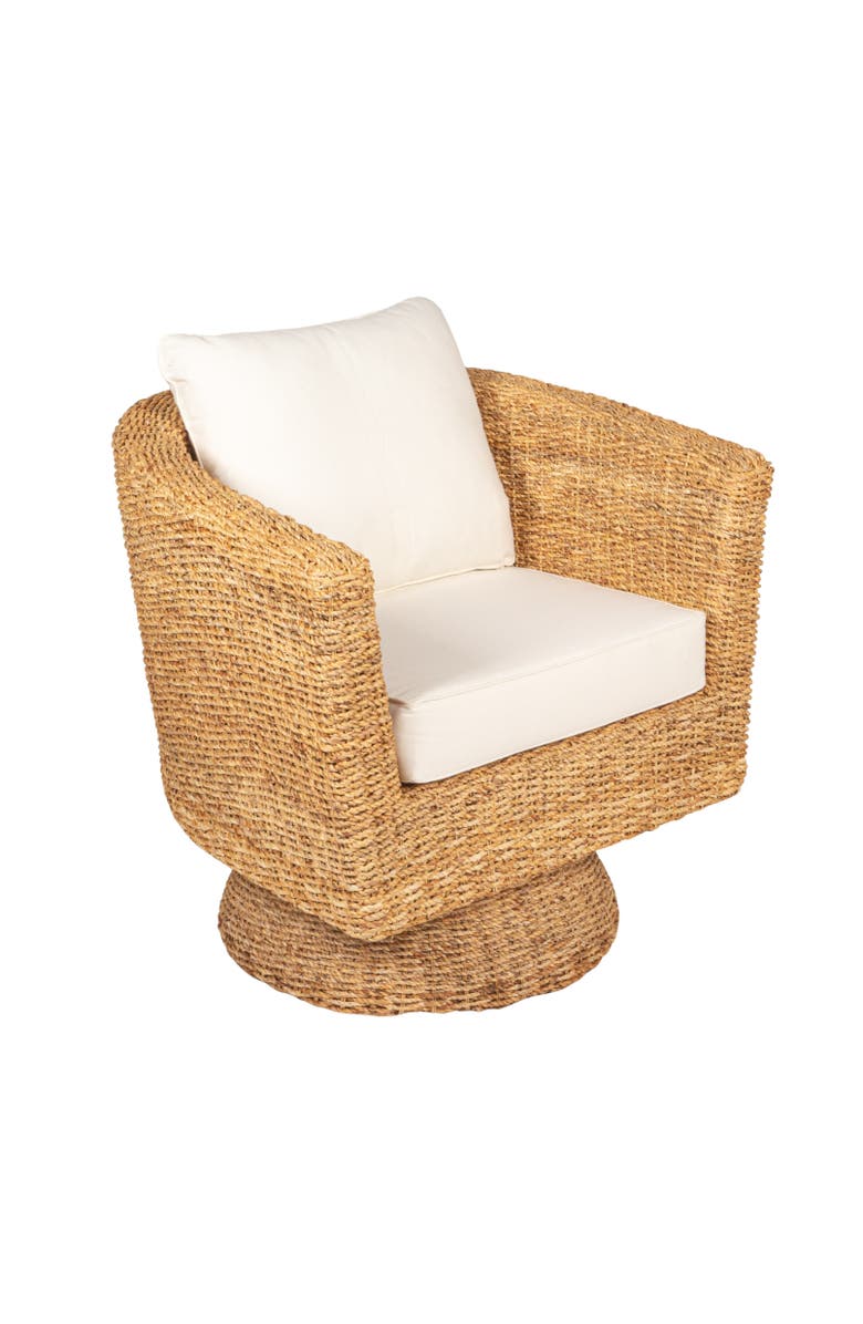 Storied Home Acacia Wood and Water Hyacinth Swivel Chair, Natural, Main, color, Natural