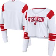 FANATICS Women's Fanatics White Wisconsin Badgers Training Camp Cropped Long Sleeve V-Neck Fashion Top